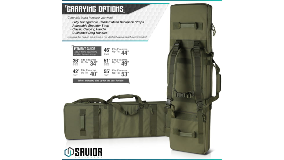 Savior Equipment Urban Warfare Double Rifle Case, 46in, OD Green, RB-4612DG-VER2-OG