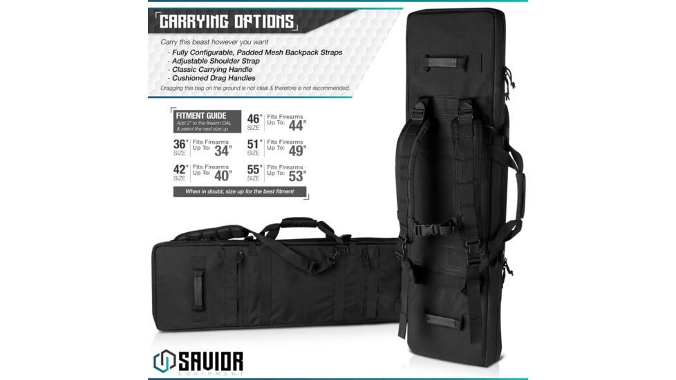 Savior Equipment Urban Warfare Double Rifle Case, 51in, Black, RB-5112DG-VER2-BK