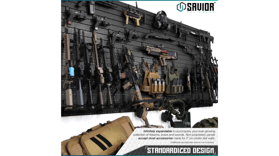 Savior Equipment Wall Rack System 5 Panel Kit w/Attachments, Black, 24x30.25x0.63in, WRS-HALF-A3P6-BK