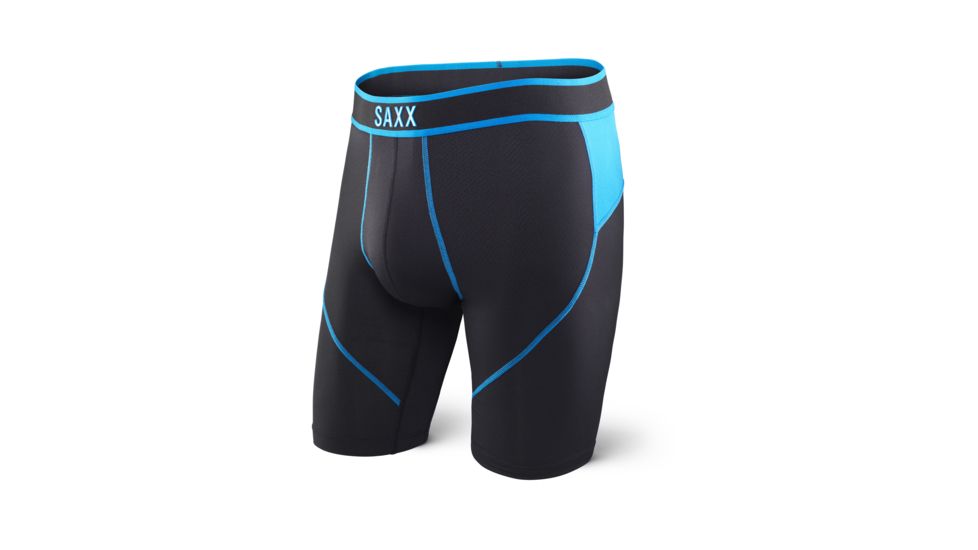 SAXX Kinetic Long Leg Boxer Brief - Mens, Black/Electric Blue, L, SXLL27-BEL-L