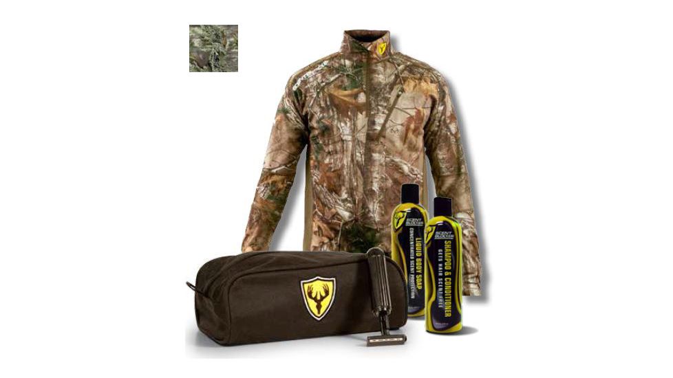 ScentBlocker Mens Performance 1/4 Zip Sweatshirt w/Micro Travel Bag,Real Tree Max 1,2XL 1/4 ZIP M1 2XL