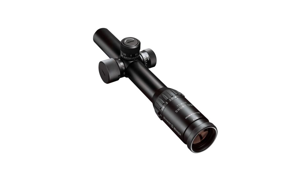 Schmidt and Bender Police Marksman Rifle Scope, CQB Reticle, 1pt1-4x20mm, Locking Turrets 946M855
