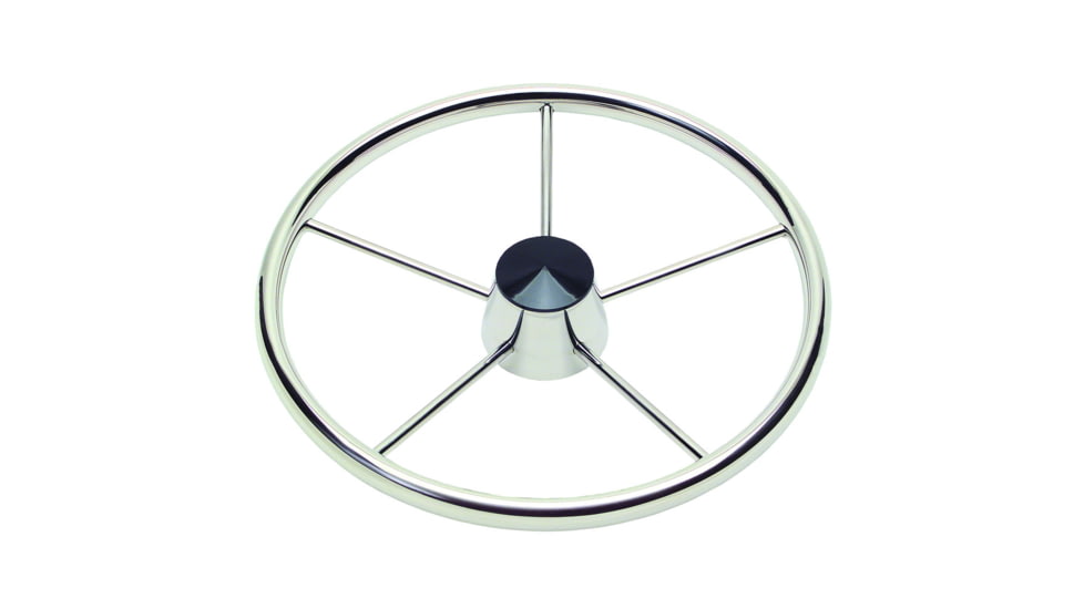 Schmitt &amp; Ongaro Marine 170 13.5" Stainless 5-Spoke Destroyer Wheel w/ Black Cap and Standard Rim - Fits 3/4" Tapered Shaft Helm 44214