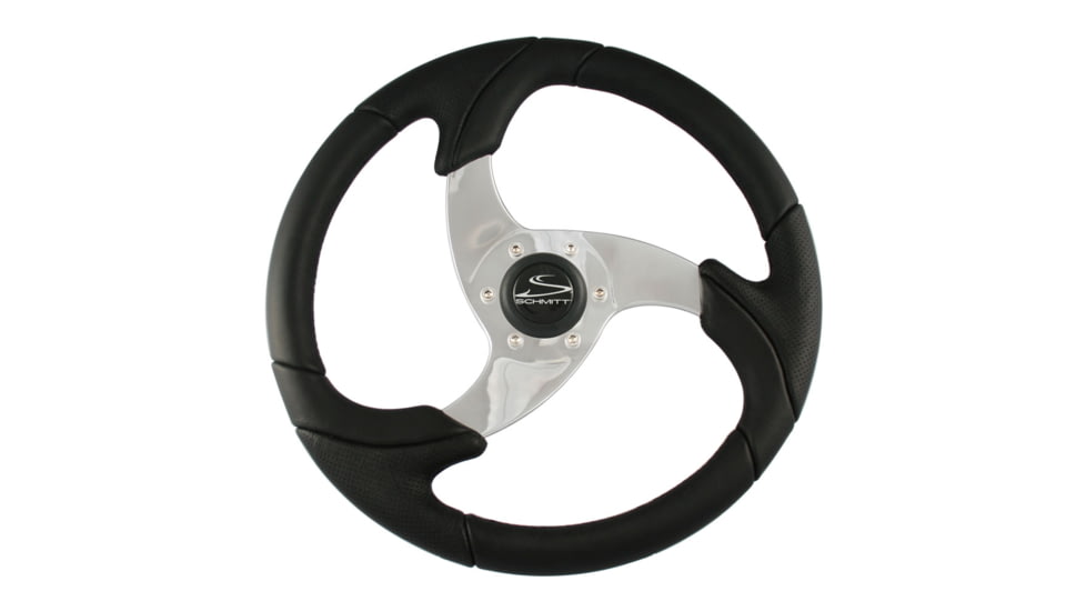 Schmitt &amp; Ongaro Marine Folletto 14.2" Black Poly Steering Wheel w/ Polished Spokes and Black Cap - Fits 3/4" Tapered Shaft Helm 44212
