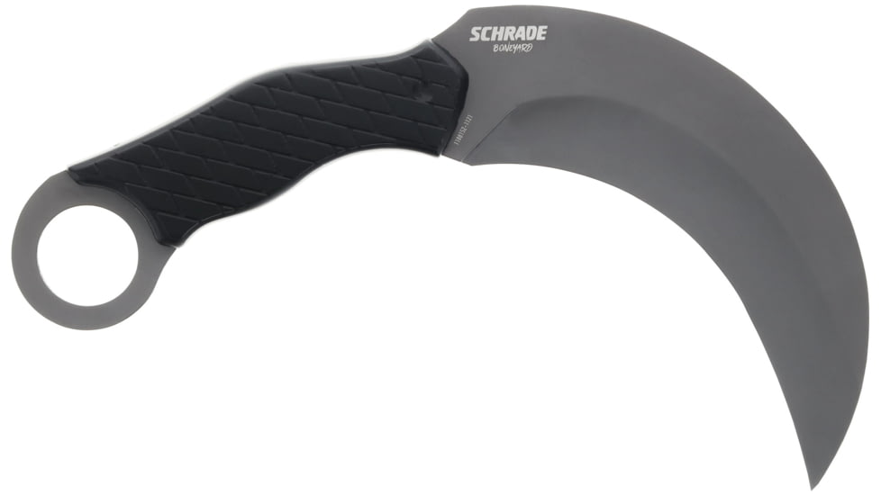 Schrade Boneyard Fixed Blade Knife, 5.2in, AUS-8 Steel, Titanium Nitride Karambit Blade, Black Rubberized Handle, 1182504