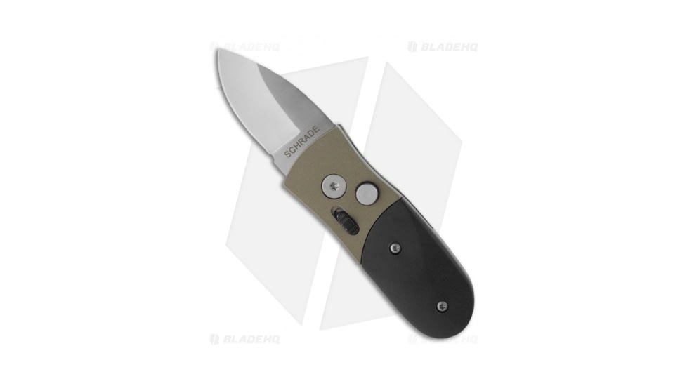 Schrade California Issue Automatic Folding Knife, 1.75in, 440 Stainless Steel, Drop Point Blade, Delrin Black/Bronze Handle, Steel/Black/Bronze, 4.875in, BHQ-16210