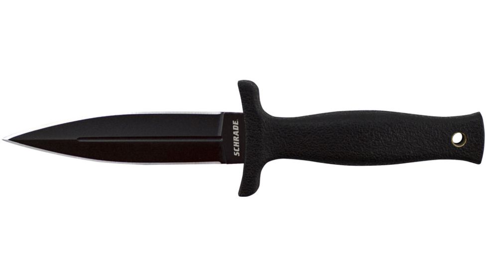 Schrade Double Edge Boot Knife, 7 in, BLK Handle/Plain, Leather, SCHF19