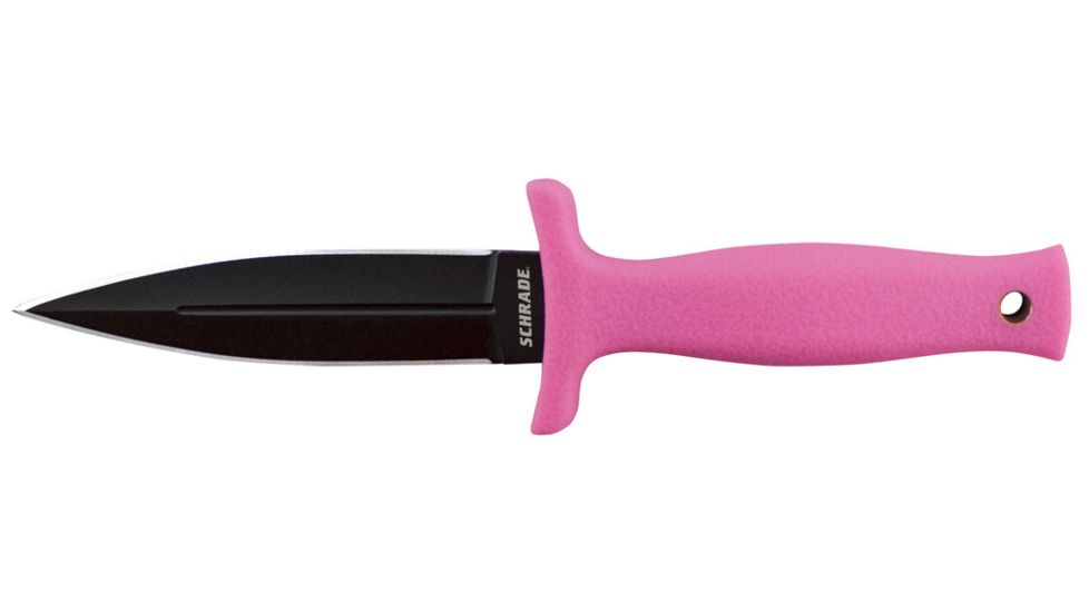 Schrade Double Edge Boot Knife, 7 in, Pink Handle, Plain, Leather, SCHF19P