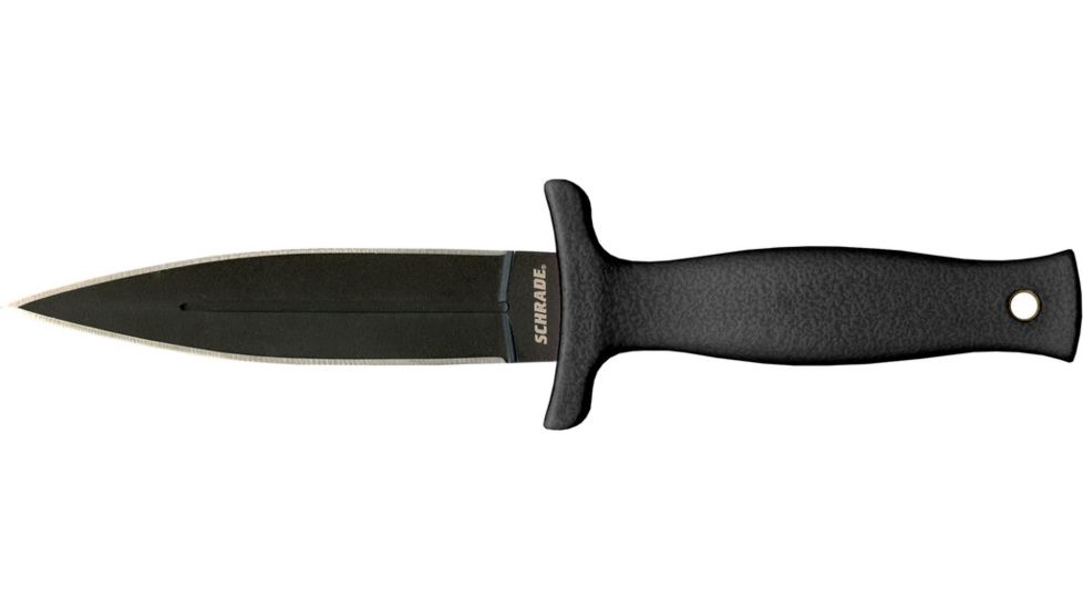 Schrade Double Edge Boot Knife, 9 in, BLK Handle/Plain, Leather, SCHF19L