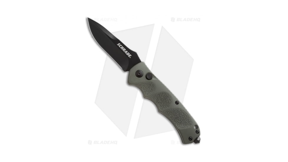Schrade Extreme Survival Automatic Folding Knife, 3.25in, Stainless Steel, Spear Point Blade, Aluminum OD Green Handle, Black/OD Green, 7.875in, BHQ-26179