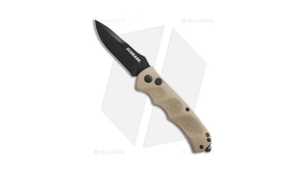 Schrade Extreme Survival Automatic Folding Knife, 3.25in, Stainless Steel, Spear Point Blade, Aluminum Tan Handle, Black/Tan, 7.875in, BHQ-26172