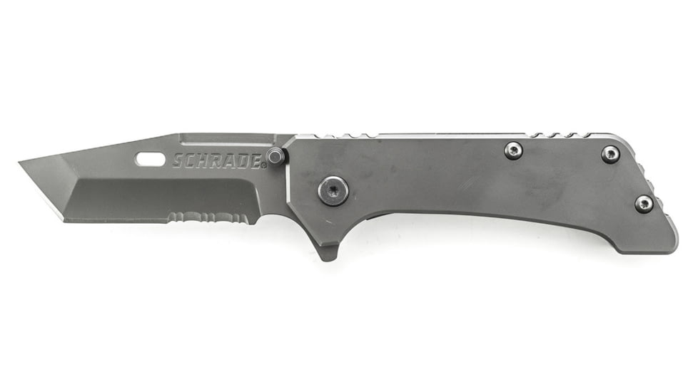 Schrade Frame Lock Folding Knife,3.7in Titanium High Carbon Steel Partially Serrated Tanto Blade,Titanium Coated Stainless Steel Handle,Clam Package SCH301SCP