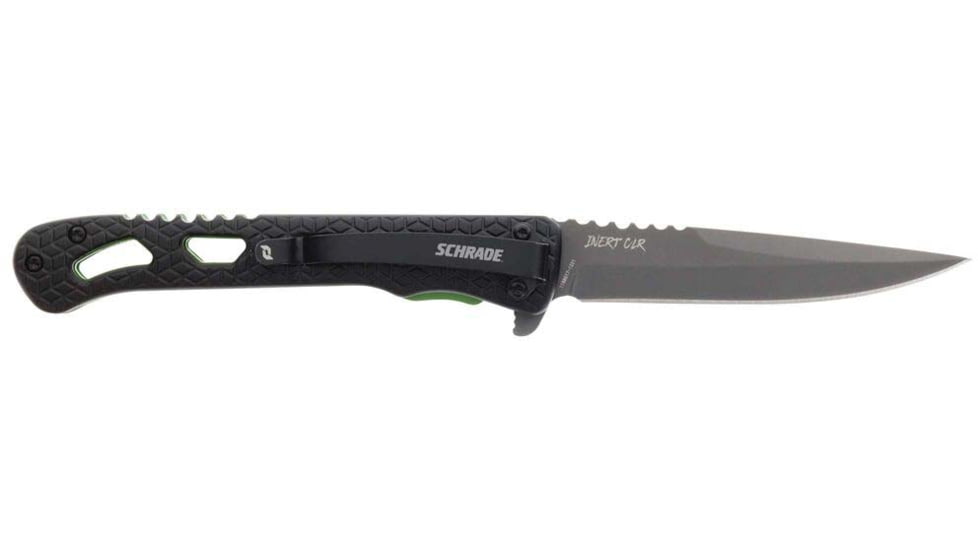 Schrade Inert CLR Folding Knife, 3.5in, AUS-10 Steel, Drop Point Blade, Black Aluminum Handle, 1159303