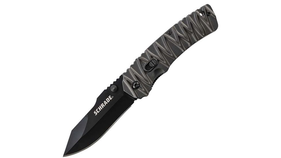 Schrade Magic Dual Assist Folding Knife,3.47in,Gray Aluminum Handle,Black Plain SCHA10B