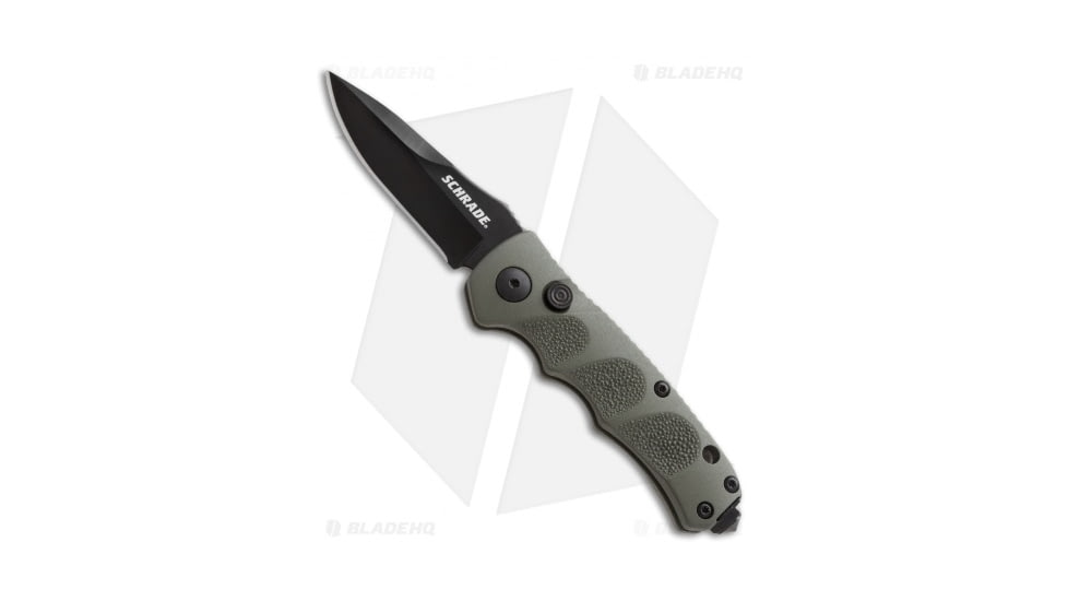 Schrade Mini Extreme Survival Automatic Folding Knife, 2.50in, Stainless Steel, Spear Point Blade, Aluminum OD Green Handle, SC60MOD, Black/OD Green, 6.25in, BHQ-26188