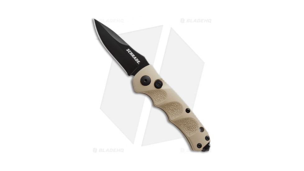 Schrade Mini Extreme Survival Automatic Folding Knife, 2.50in, Stainless Steel, Spear Point Blade, Aluminum Tan Handle, SC60MBR, Black/Tan, 6.25in, BHQ-26181