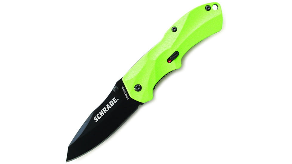 Schrade SCHA7 Mini MAGIC, Green Alum. Handle, BLK Plain, SCHA7SMGR