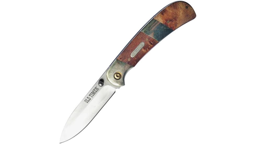 Schrade Old Timer Linerlock Ironwood Folding Knife, Old Timer, 4in Closed, 3in Satin SS Blade, Thumb Stud, Pocket Clip, Ironwood And Nickel Silver Handle, 1100028
