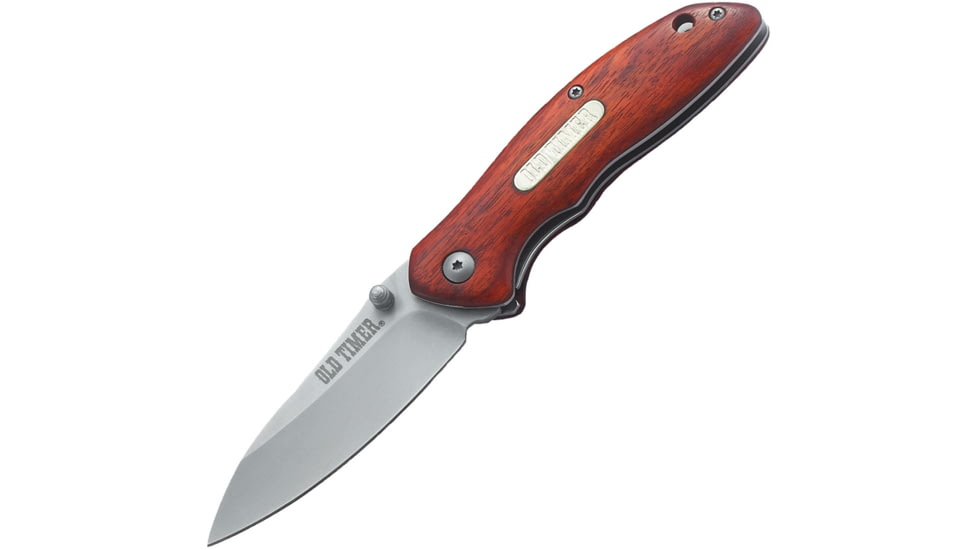 Schrade Old Timer Linerlock Rosewood Folding Knife, Old Timer, 4in Closed, 3in Satin SS Blade, Rosewood Handle, Inlay Shield, Thumb Stud, Pocket Clip, 1100030
