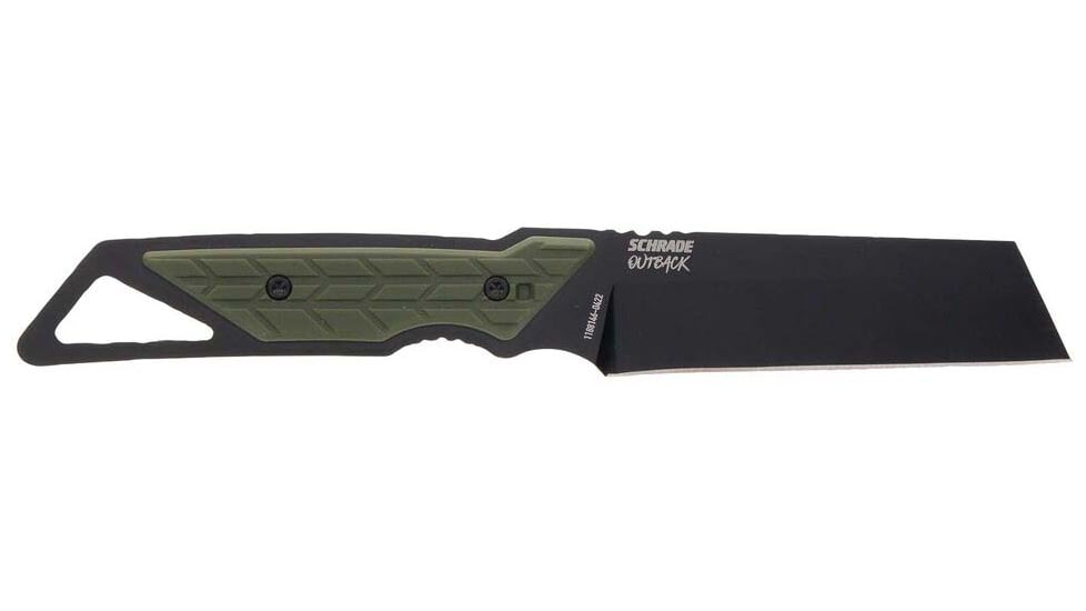 Schrade Outback Cleaver Fixed Blade Knife, 3.6in, AUS-8 Steel, Cleaver Blade, Black/Green Overmolded Handle, 1182498