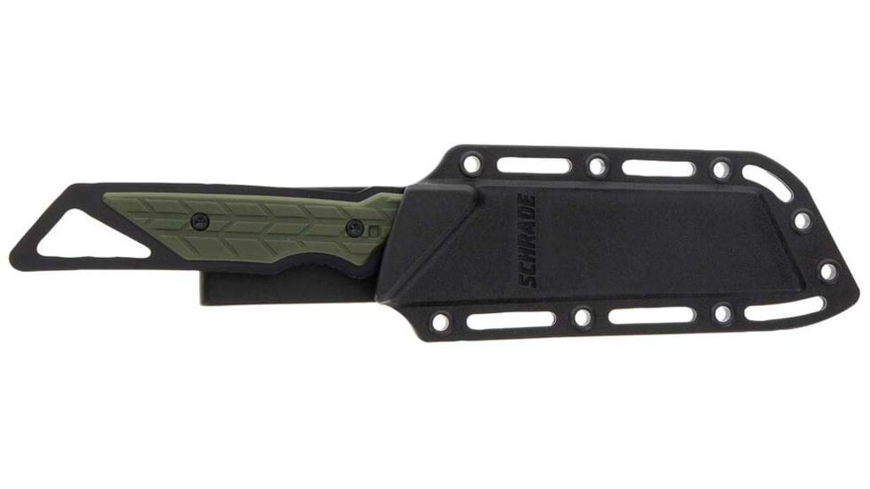 Schrade Outback Cleaver Fixed Blade Knife, 3.6in, AUS-8 Steel, Cleaver Blade, Black/Green Overmolded Handle, 1182498