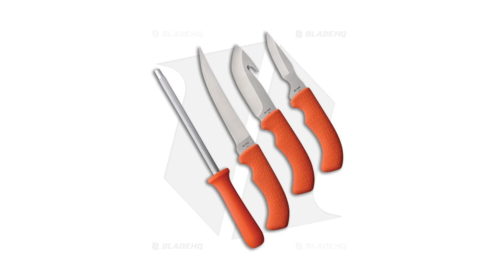 Schrade Ot Hunter Combo Orange Rubber Fixed Blade Knife Set, Red Handle, Red/Steel, One Size, BHQ-206590