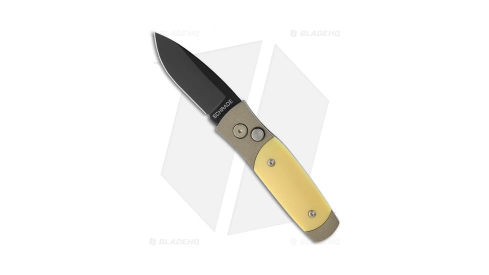 Schrade Smedy Automatic Folding Knife, 2.50in, 440 Stainless Steel, Drop Point Blade, Delrin Yellow Handle, Black/Yellow, 6.00in, BHQ-16211