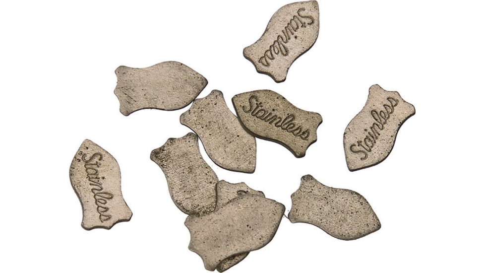 Schrade SS Shield, Badge Design, Antique Nickel Silver Finish, 3/8in Overall, One Side Is Smooth, Other Side Has SS In Cursive Lettering, S427