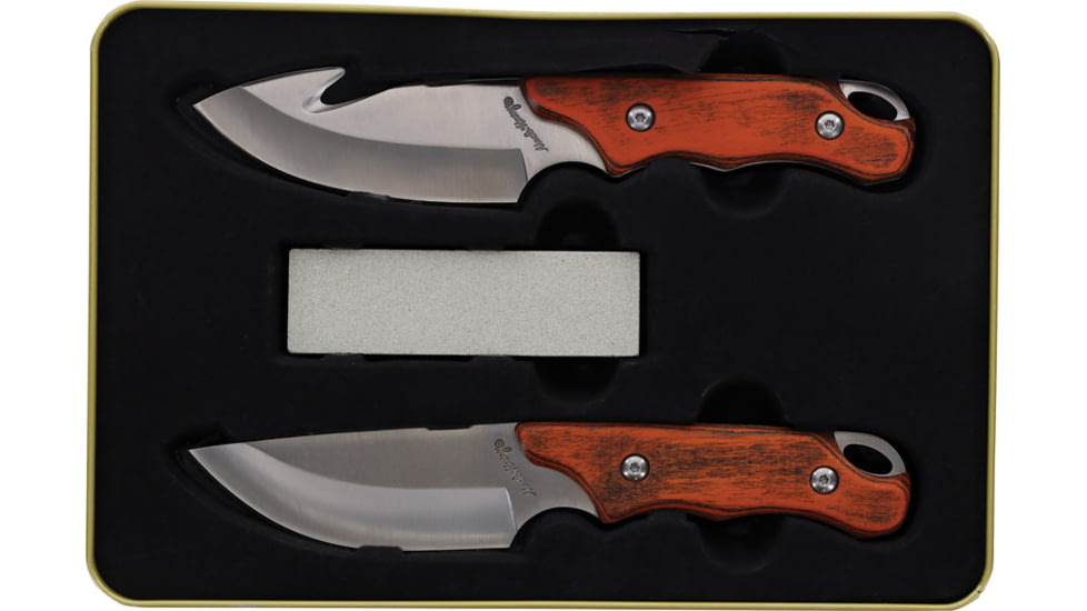 Schrade UH LE 2023 3.5in Fixed Combo, Satin SS, 7.75in Hunter w/ 3.5in Blade, 7.75in Guthook w/ 3.5in Blade, Brown Wood Handle, 1200443