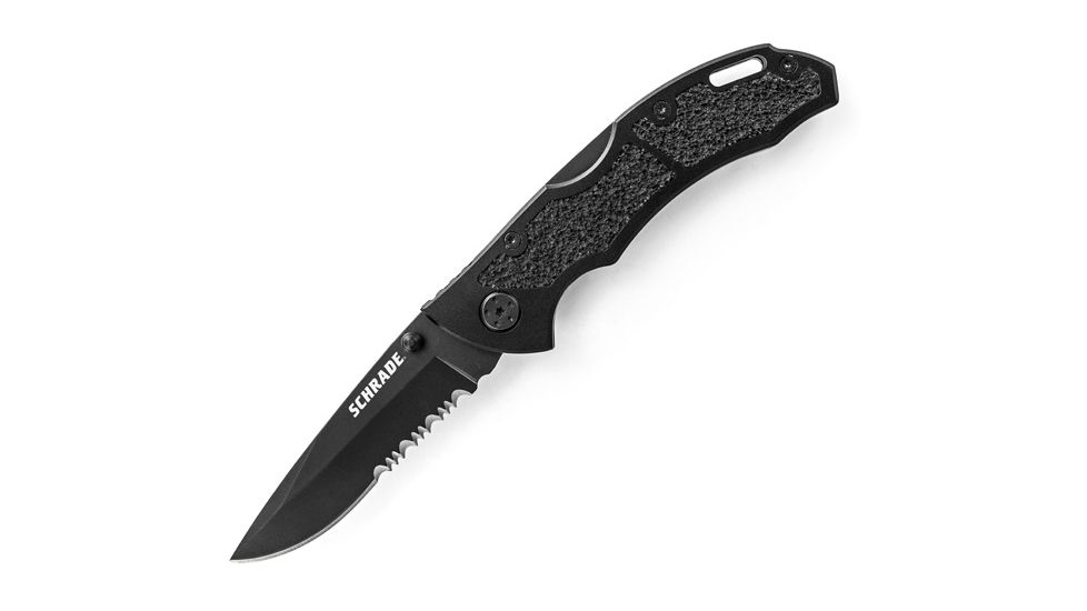Schrade Utility Folder, 3.1 in. Rubber Inlay, Drop, Blk Blade, Combo SCH202S