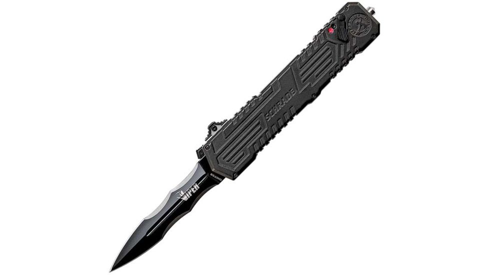 USED Schrade Viper OTF Assist Folding Knife,3.5in, Black Alumium,Double Edge Black Plain SCHOTF3CB, EDEMO1