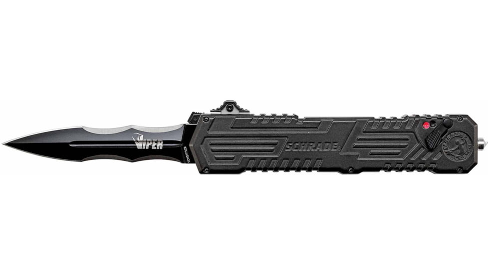 Schrade Viper Tactical OTF Folding Knife, 3.5in, 4034 Steel, Dagger Blade, Black/Black Aluminum Handle, 1182536