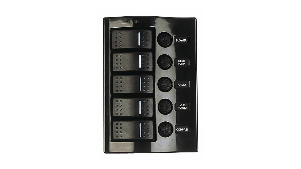 Sea-Dog Sea Dog Wave Rocker Switch Panel With 5 Illuminating Switches And Fuse, 425110-1