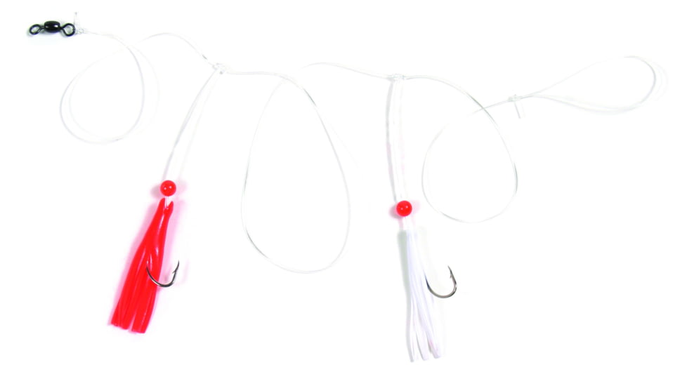 Sea Striker Croaker Rig, #2 Nickel Bait Holder Hooks, Red Beads w/Red &amp; White Skirts, CR2RW