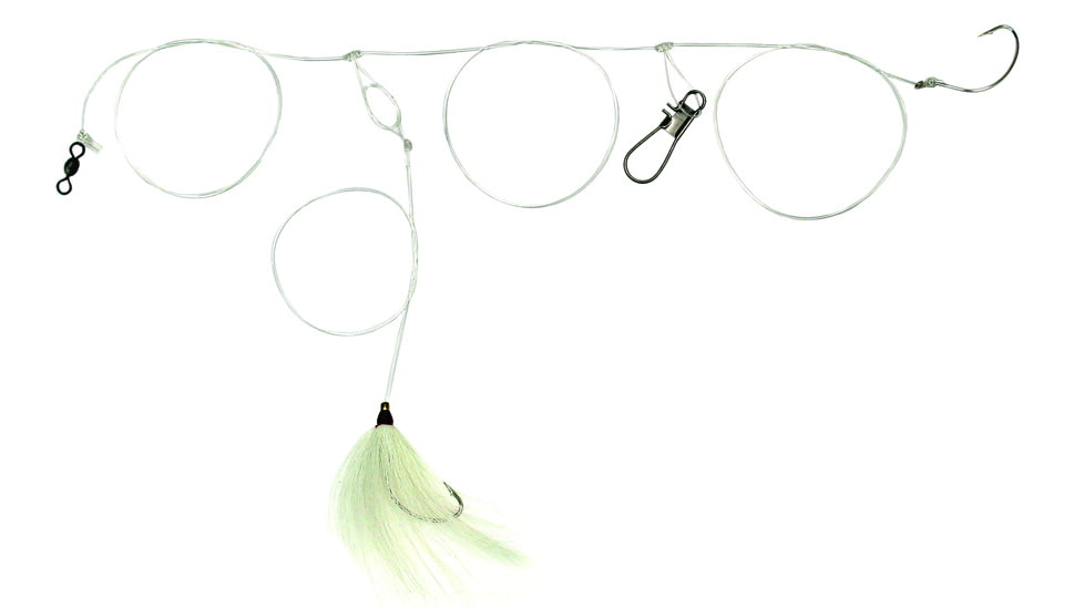 Sea Striker FT-W Fluke Tamer Rig 50 Lb Mono Leader, 1/0 Wide Gap Hooks, 1 w/Bucktail, White, FT-W