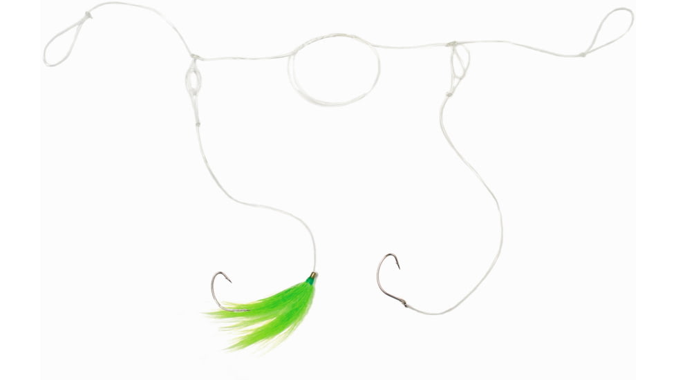 Sea Striker Pop Rig Fluke/Flounder Rig, 2-1/0 Nickel Wide Gap Hooks,50 Lb Mono, Lime Green Bucktail, PR03