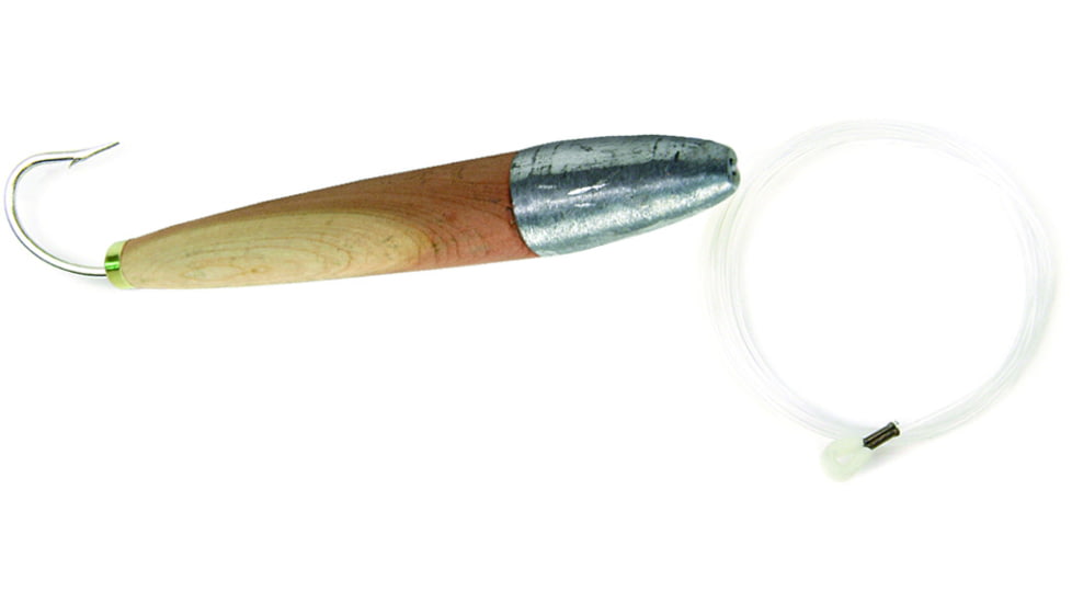 Sea Striker Rigged Cedar Plug 4&quot;, 8/0 Hook, 8 ft 100 Lb Mono Leader, Unpainted/Natural, 490