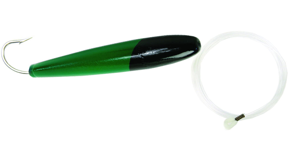 Sea Striker Rigged Cedar Plug 6&quot;, 10/0 Hook, 8 Ft 150 Lb Mono Leader, Black/Fluorescent Green, 896