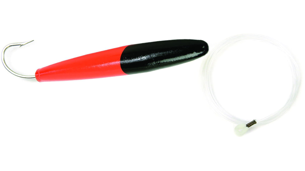 Sea Striker Rigged Cedar Plug 6&quot;, 10/0 Hook, 8 Ft 150 Lb Mono Leader, Black/Fluorescent Red, 895