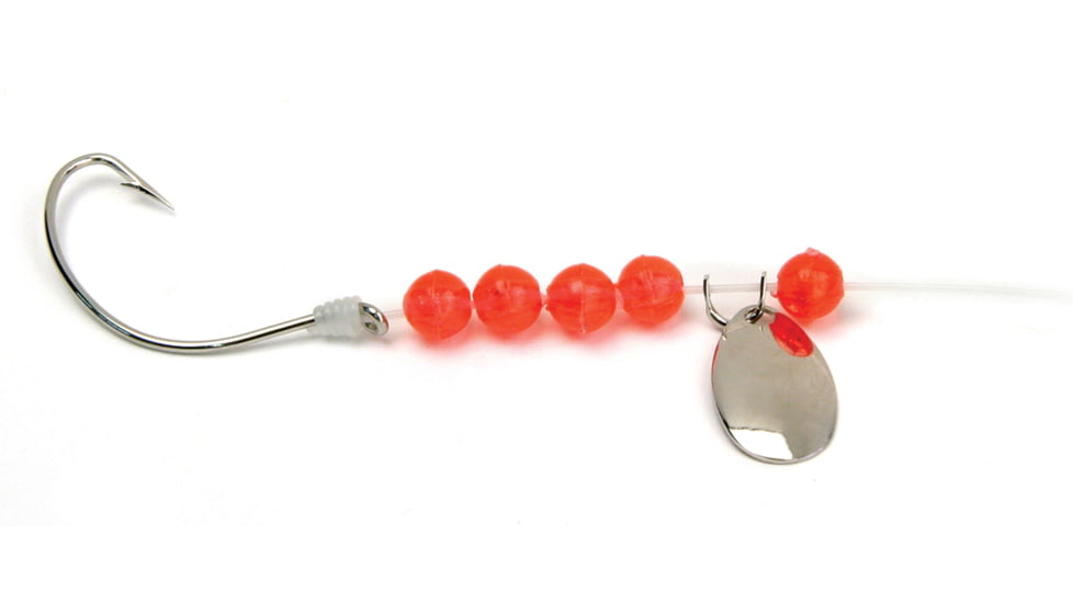 Sea Striker Snelled Hooks Nickel Wide Gap, Nickel Spinner, 12in Leader, Red Beads, Size 2/0, 4 per Pack, S503R-2/0