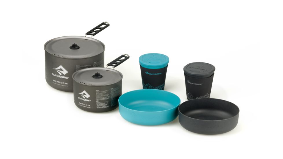 Sea to Summit Alpha 2 Pot Cook Set 2.2, 1.2L pot, 2.7L pot, 2 bowls, 2 cups, 723