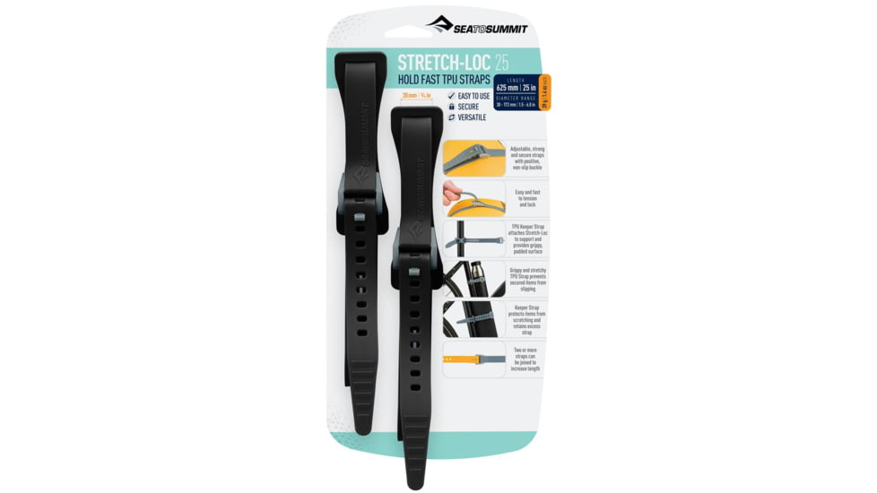 Sea to Summit Stretch-Loc TPU Straps 25, 2 Pack, Black, 625mm x 20mm, 854-19