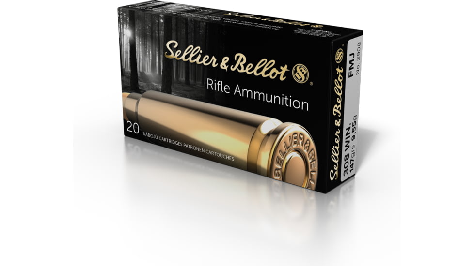 Sellier &amp; Bellot .308 Winchester 147 Grain Full Metal Jacket Cased Centerfire Rifle Ammo, 20 Rounds, SB762A