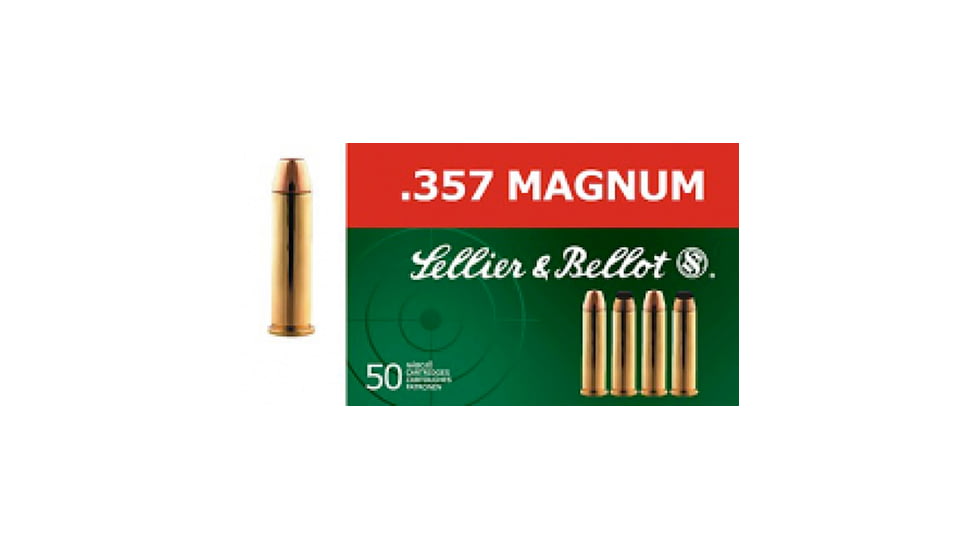 Sellier &amp; Bellot 357 Magnum 158 Grain Lead Flat Nose Brass Cased Pistol Ammo, 50 Rounds, SB357L
