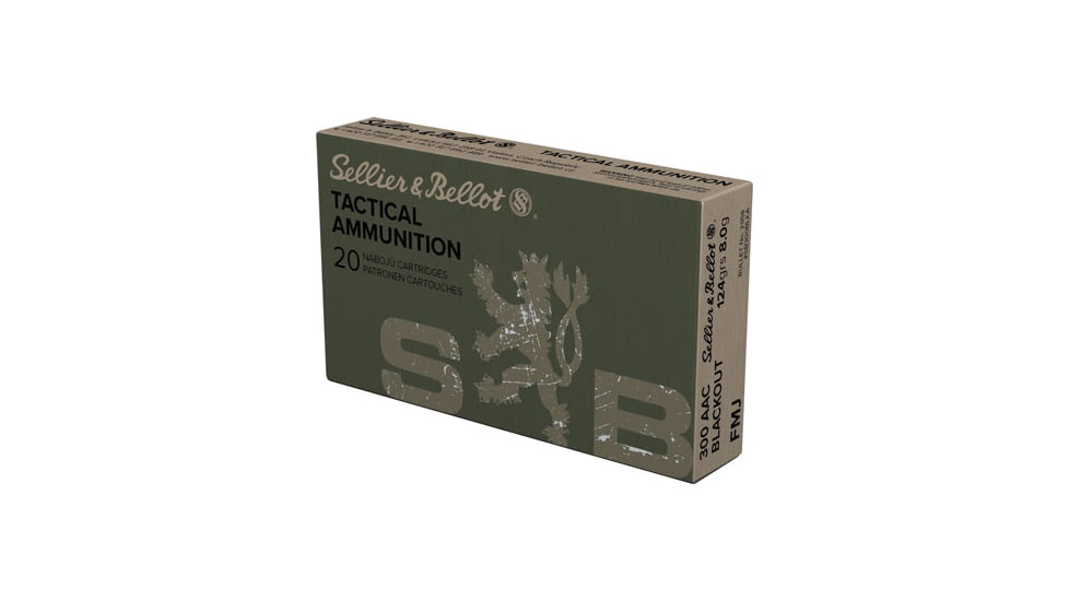 Sellier &amp; Bellot 300 Blackout 124 Grain Full Metal Jacket Rifle Ammo, 20 Rounds, SB300BLKA