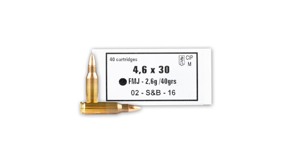 Sellier &amp; Bellot S&amp;B Ammo 4.6x30mm 40 Grain Full Metal Jacket Brass Cased Rifle Ammo, 40 Rounds, SB46A