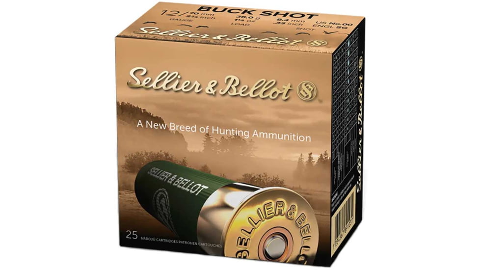 Sellier &amp; Bellot SB 12 Gauge 12 Pellet 2.75in Shotgun Buckshot Ammo, 1.25oz, 25 Rounds, SB12BSC