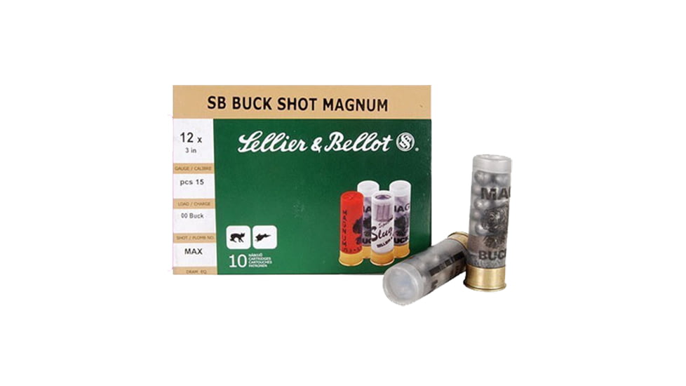 Sellier &amp; Bellot SB 12 Gauge 15 Pellet 3in Shotgun Buckshot Ammo, 1.875oz, 10 Rounds, SB12BSA