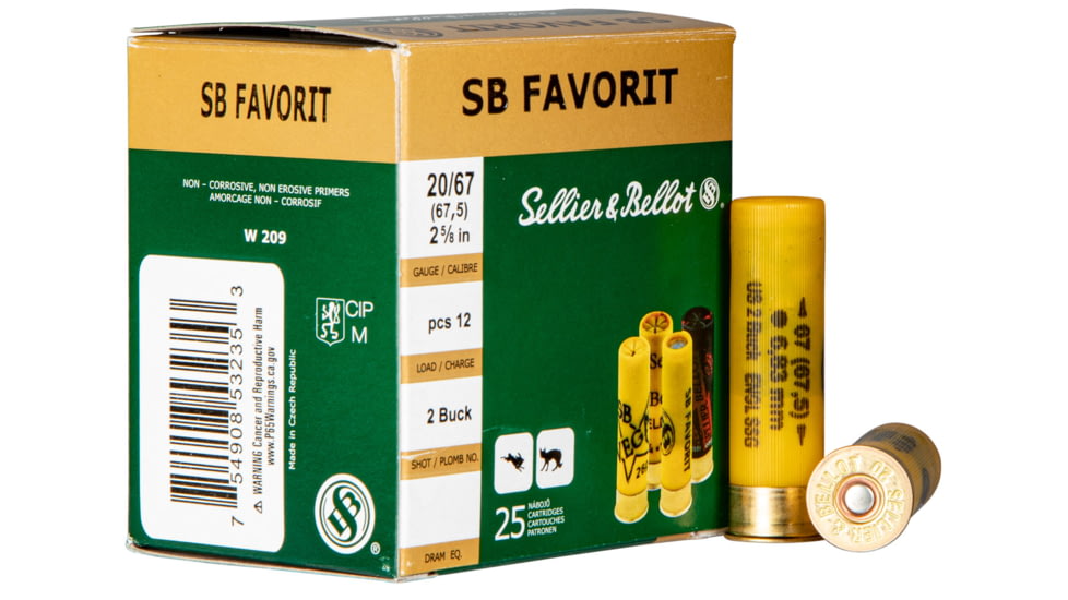 Sellier &amp; Bellot SB 20 Gauge 2.75in Shotgun Buckshot Ammo, 25 Rounds, SB20BSA