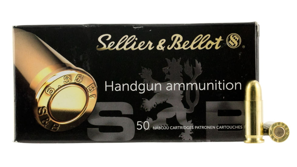 Sellier &amp; Bellot 25 Auto/6.35 Browning 50 Grain Full Metal Jacket Brass Cased Pistol Ammo, 50 Rounds, SB25A